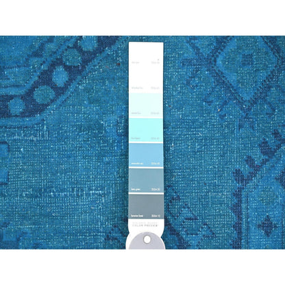 7'8"X10'1" Blue Hand Knotted Overdyed Kazak Geometric Design All Wool Rug