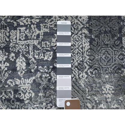 6'X6' Round Gray Wool And Pure Silk Jewellery Design Hand Knotted Rug
