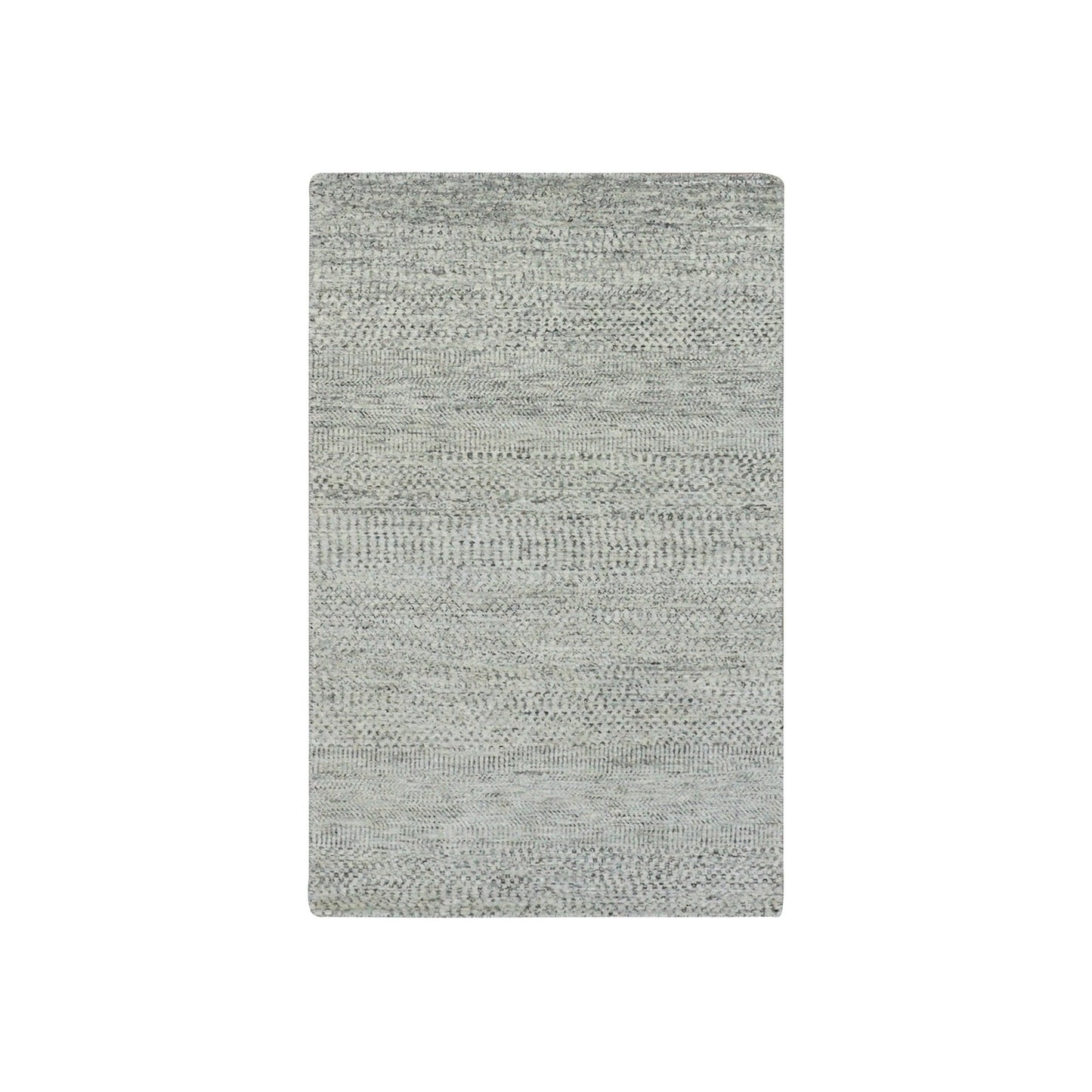 3'X5'6" Light Gray Modern Grass Design Undyed Pure Wool Hand Knotted Rug