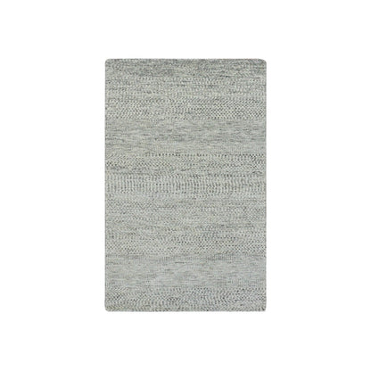 3'X5'6" Light Gray Modern Grass Design Undyed Pure Wool Hand Knotted Rug