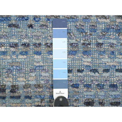 8'1"X10'8" Blue With Gray Moroccan Weave Hand Knotted Soft Wool Rug