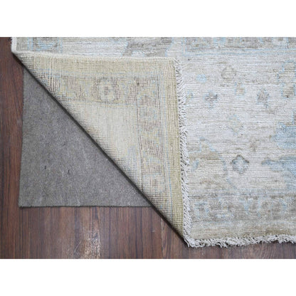 9'X11'9" Silver Gray Hand Knotted Faded Afghan Angora Oushak Oriental Rug
