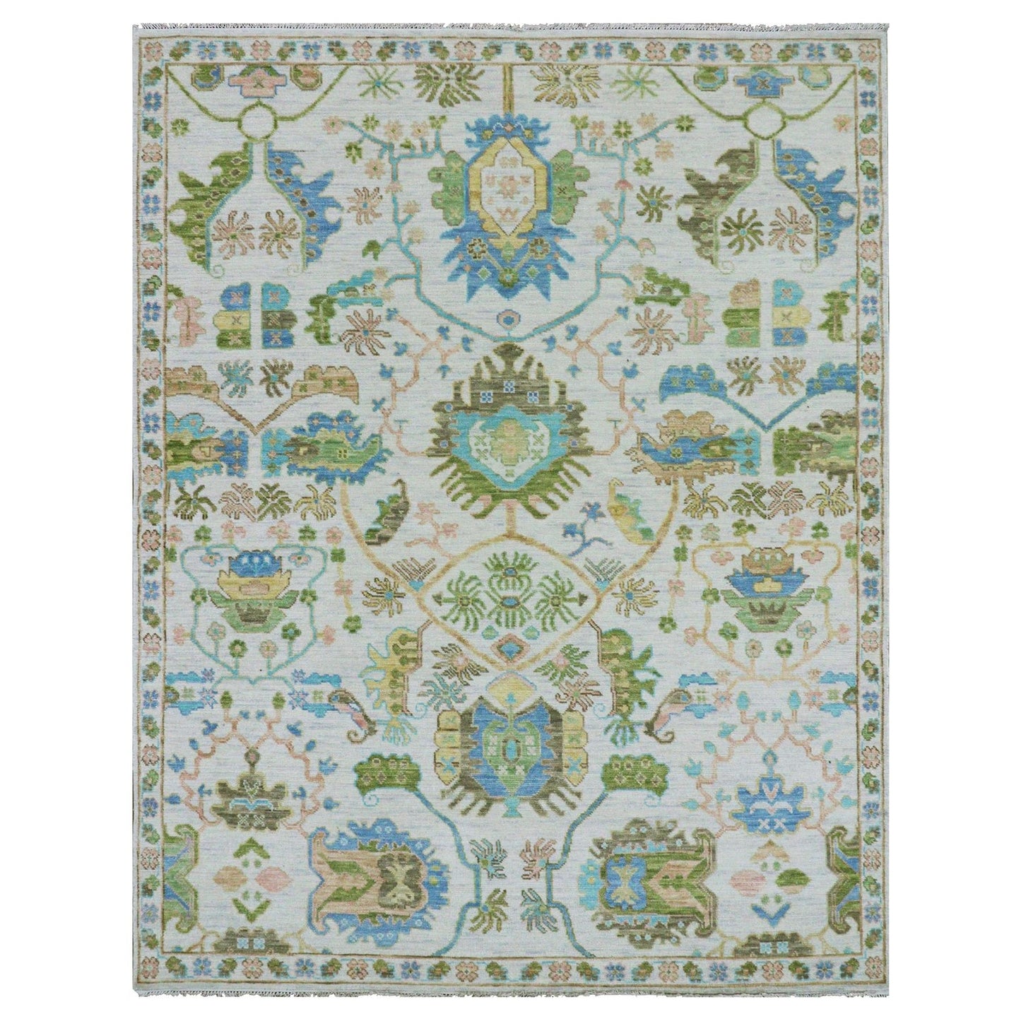 8'1"X10'4" Spring White Colorful Oushak Weave Hand Knotted 100% Wool Rug