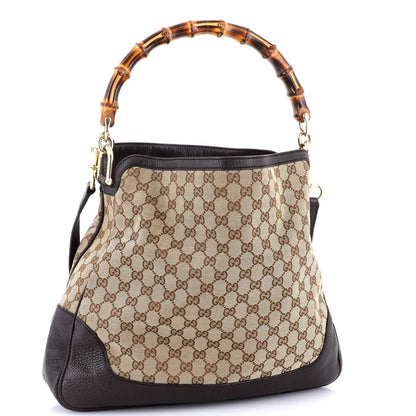 Gucci Diana Bamboo Shoulder Bag Gg Canvas Medium