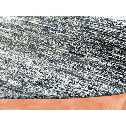 10'X10' Black Striae Design Wool And Silk Hand Knotted Round Rug