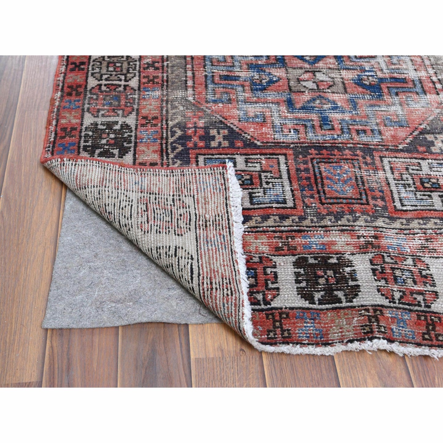 3'2"X9'5" Red Farsian Qashqairaz Distressed Wool Hand Knotted Runner Rug