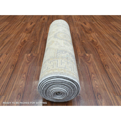 2'9"X18'9" Cream White Wash Peshawar Wool Hand Knotted Xl Runner Rug