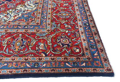 Hand knotted oriental rug navy purple floral traditional vintage carpet