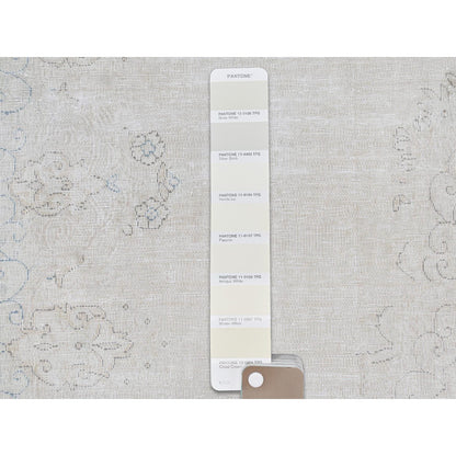 7'X10' Ivory Hand Knotted Vintage Farsian Karman Worn Wool Rug