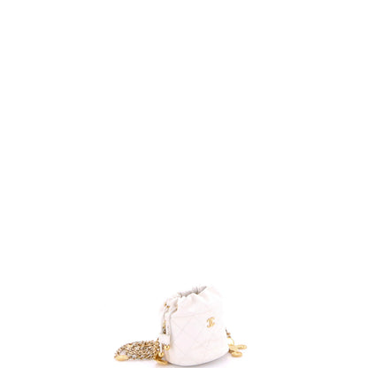 Chanel Medallion Charms Drawstring Bucket Bag Quilted Caviar Mini