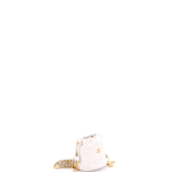 Chanel Medallion Charms Drawstring Bucket Bag Quilted Caviar Mini