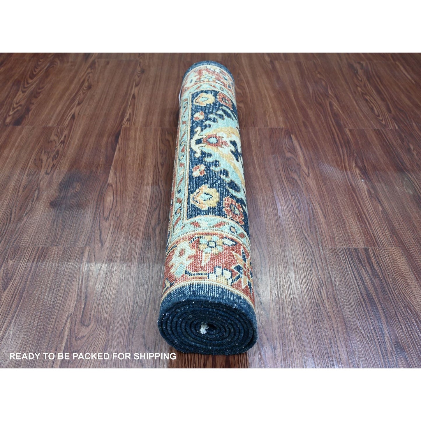 2'7"X8' Yale Blue Peshawar Karjihooz Design Wool Hand Knotted Runner Rug