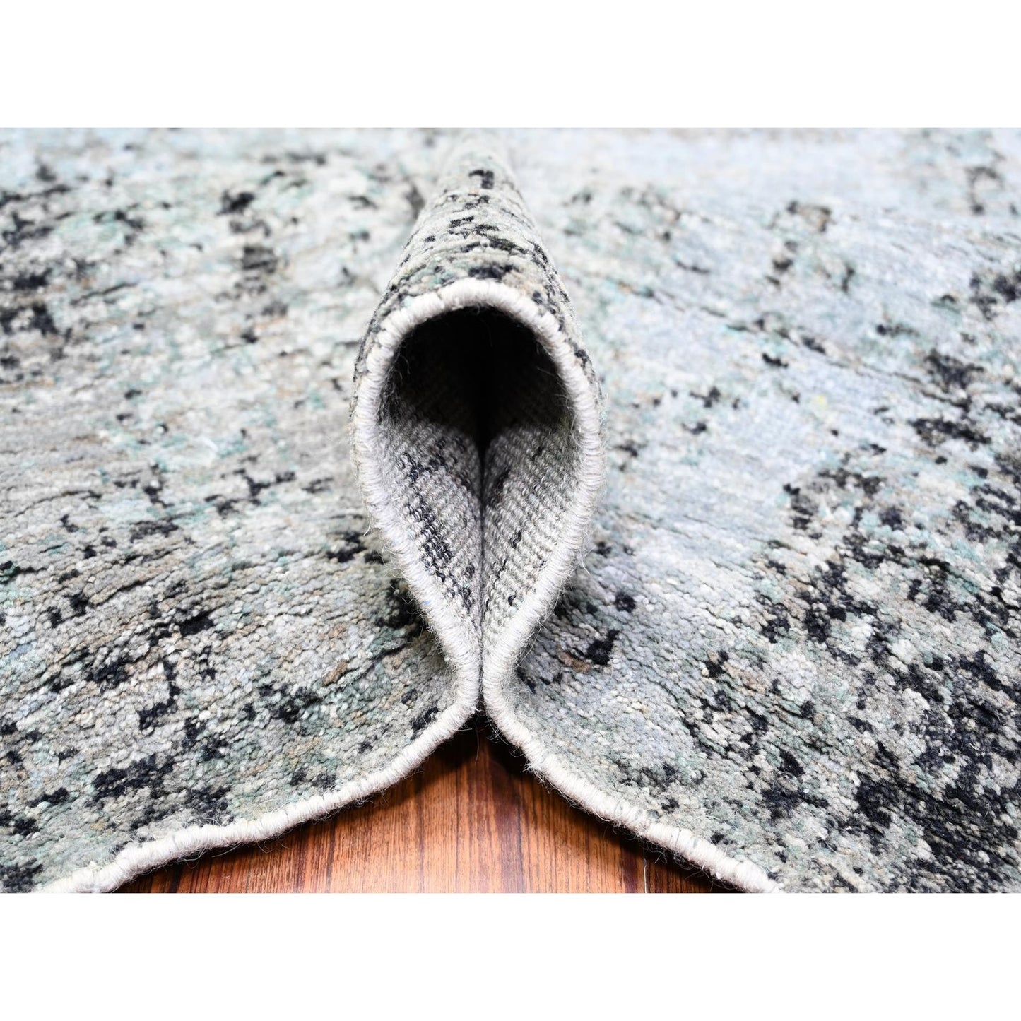8'10"X12'9" Cloud Gray Modern Galaxy Design Pure Wool Hand Knotted Rug