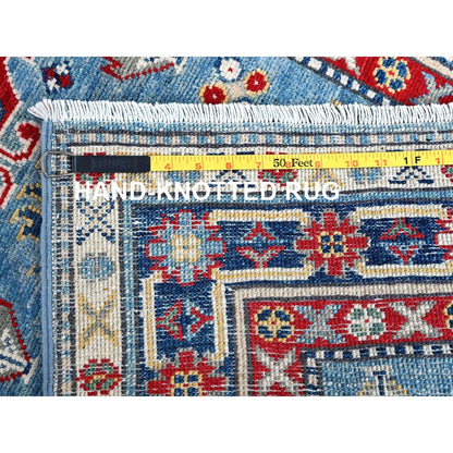 2'7"X6'7" Blue Kazak With Tribal Design Soft Wool Hand Knotted Runner Rug