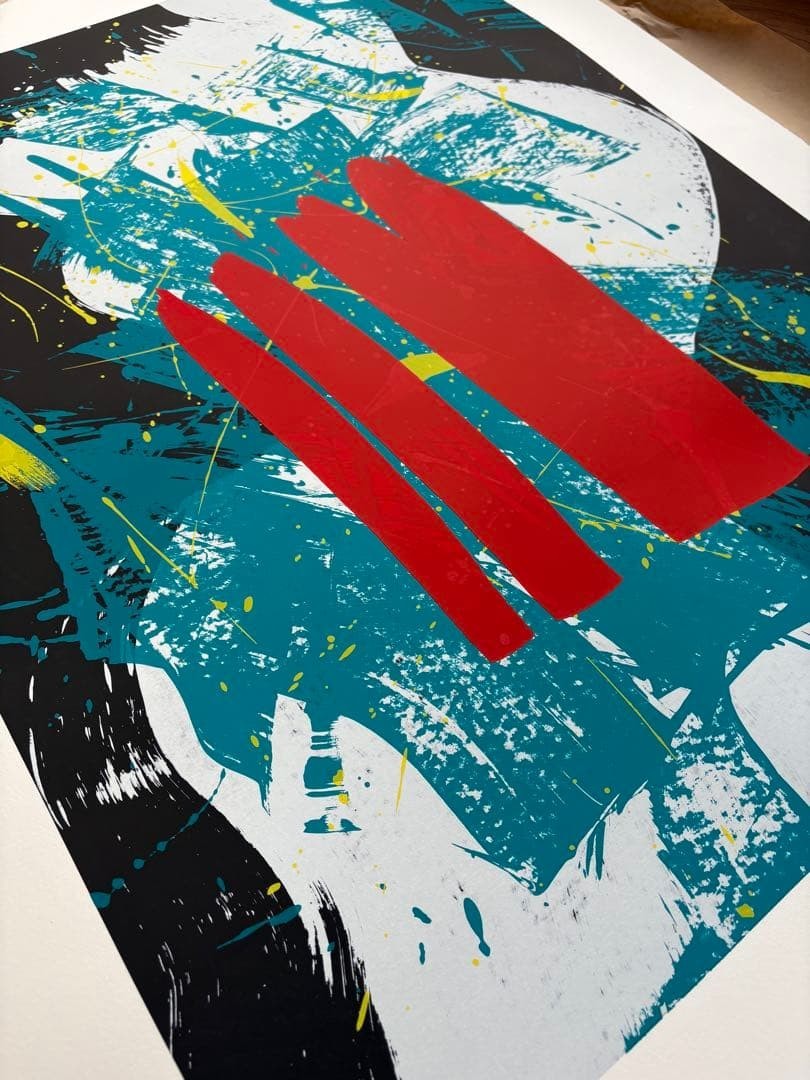 Kazuo Shiraga Red Flag Large Silkscreen Print by Gutai Art 1993 Signed Authentic