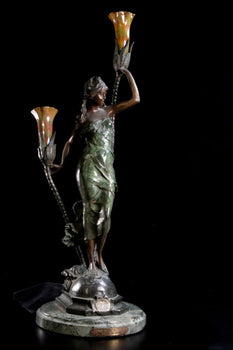 Auguste Moreau Bronze Lamp Sculpture 