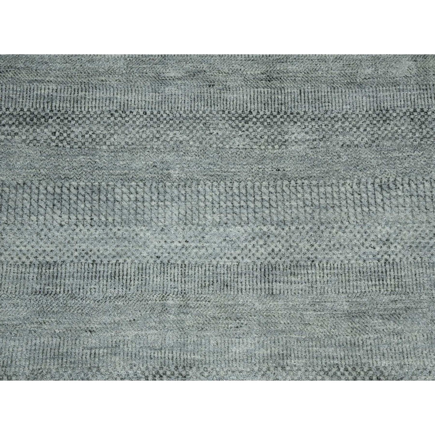 8'X10' Ash Gray Wool And Silk Hand Knotted Grass Design Oriental Rug