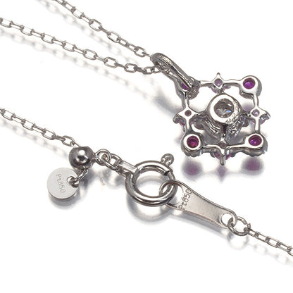 Diamond 0.205Ct Pink Sapphire 0.16Ct Milgrain Necklace 900 850 Platinum