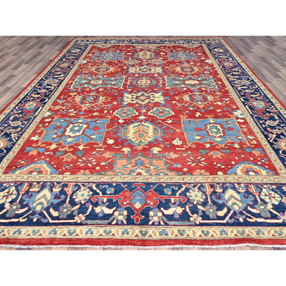 9'10"X13'1" Ruby Red Hand Knotted Wool Seeripe Heris Design Oriental Rug