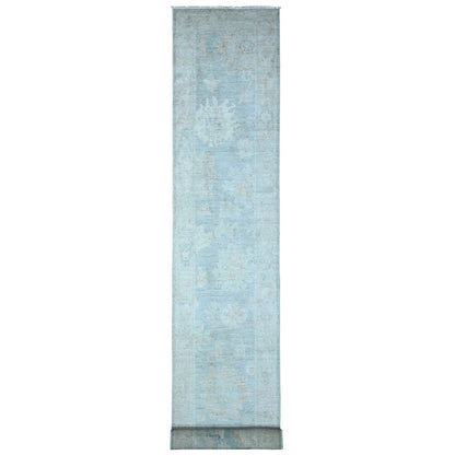 2'9"X19'6" Cloud Gray Afghan Angora Oushak Oversized Runner Oriental Rug