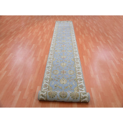 2'8"X17'1" Blue Rajasthan Leaf Hand Knotted Wool And Silk Xl Runner Rug