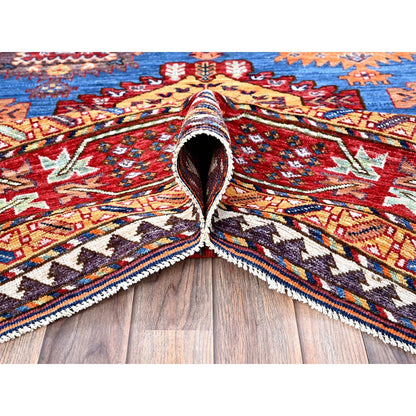8'2"X9'9" Blue Antique Caucasian Design Revival Hand Knotted Pure Wool Rug