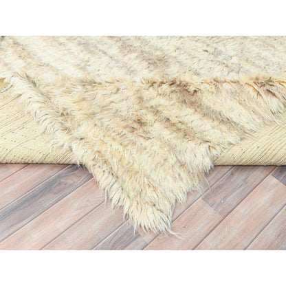 12'4"X18'1" Ivory Pure Wool Hand Knotted Moroccan Berber Oversized Rug
