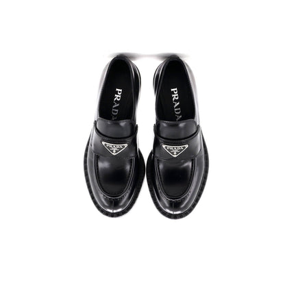 Prada Women'S Triangle Logo Loafers Spazzolato Leather