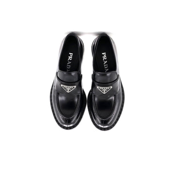 Prada Women'S Triangle Logo Loafers Spazzolato Leather