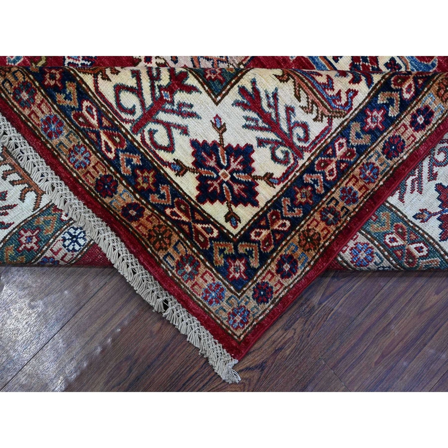 7'9"X9'9" Cereza Red Hand Knotted Afghan Super Kazak Wool Oriental Rug