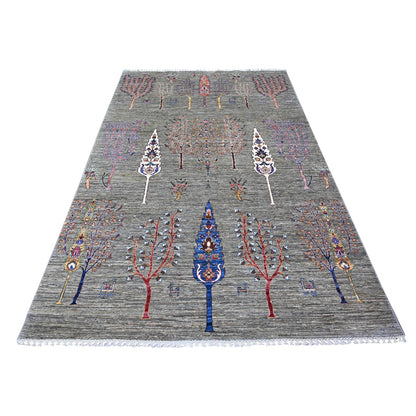 5'7"X8'3" Nevada Gray Wool Hand Knotted Vegetable Dyes Oriental Rug