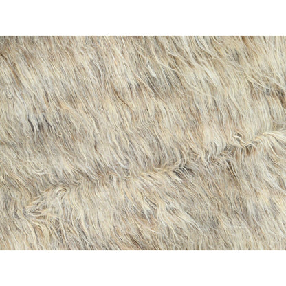 13'6"X13'6" Beige Shaggy Moroccan Wool Hand Knotted Round Rug