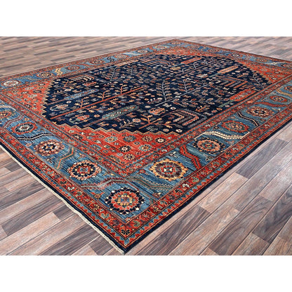 9'2"X12'1" Yale Blue Willow And Cypress Tree Design Wool Hand Knotted Rug
