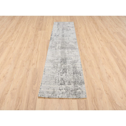 2'5"X10' Undyed Natural Wool Modern Hand Knotted Light Gray Runner Rug