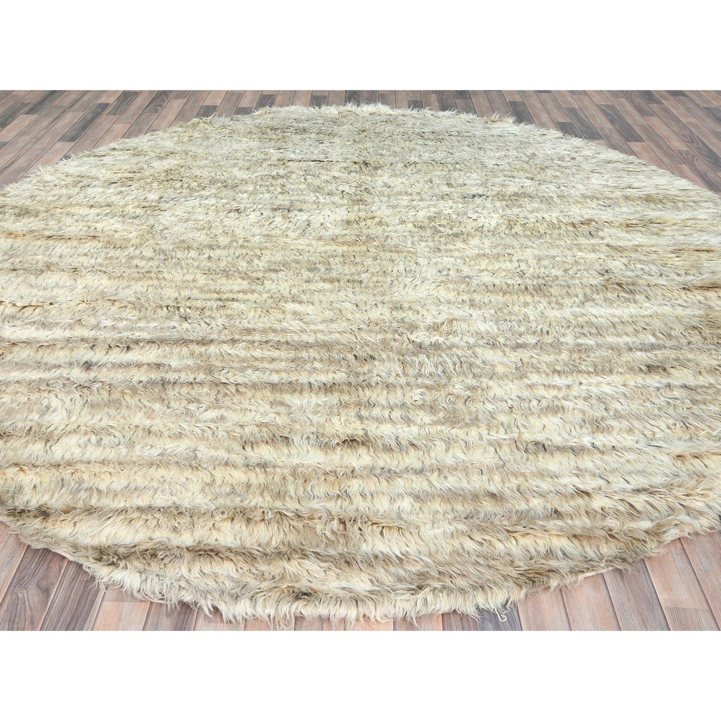 10'1"X10'1" Bone Ivory Wool Hand Knotted Moroccan Berber Round Rug