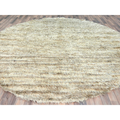 10'1"X10'1" Bone Ivory Wool Hand Knotted Moroccan Berber Round Rug