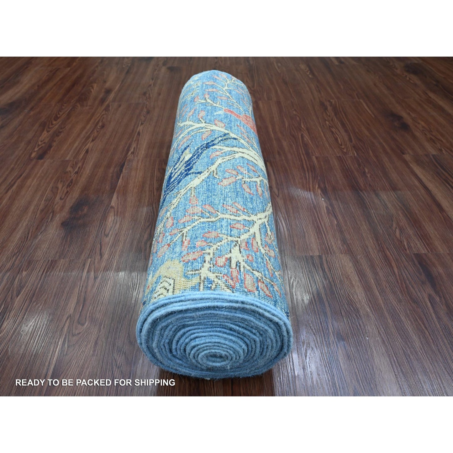 Rug 2'10"x23'6" Blue Afghan Peshawar Bird Design Wool Hand Knotted Runner