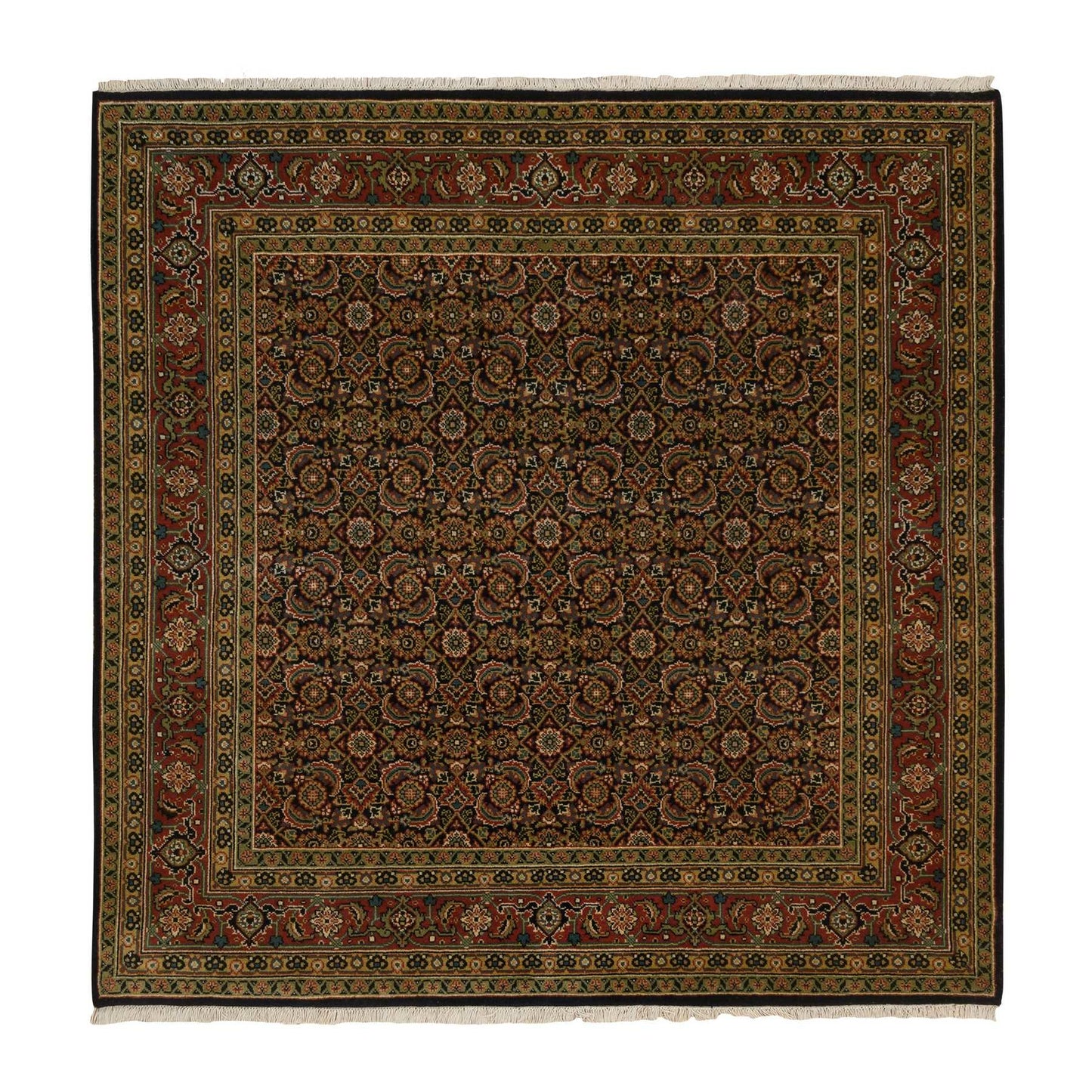 5'9"X5'9" Blue Herrita Hand Knotted Wool 175 Kpsi Square Rug