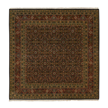 5'9"X5'9" Blue Herrita Hand Knotted Wool 175 Kpsi Square Rug