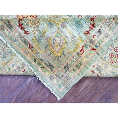 Hand knotted wool rug Green Peshawar design 7'3 x11'8" Ziegler Mahal