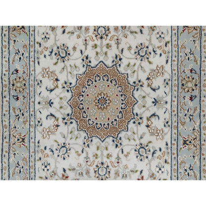 2'5"X10' Spring White Nain Hand Knotted 250 Kpsi Wool And Silk Runner Rug