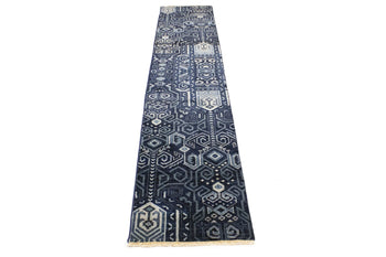 Hand-Knotted Narrow Runner Rug Modern
