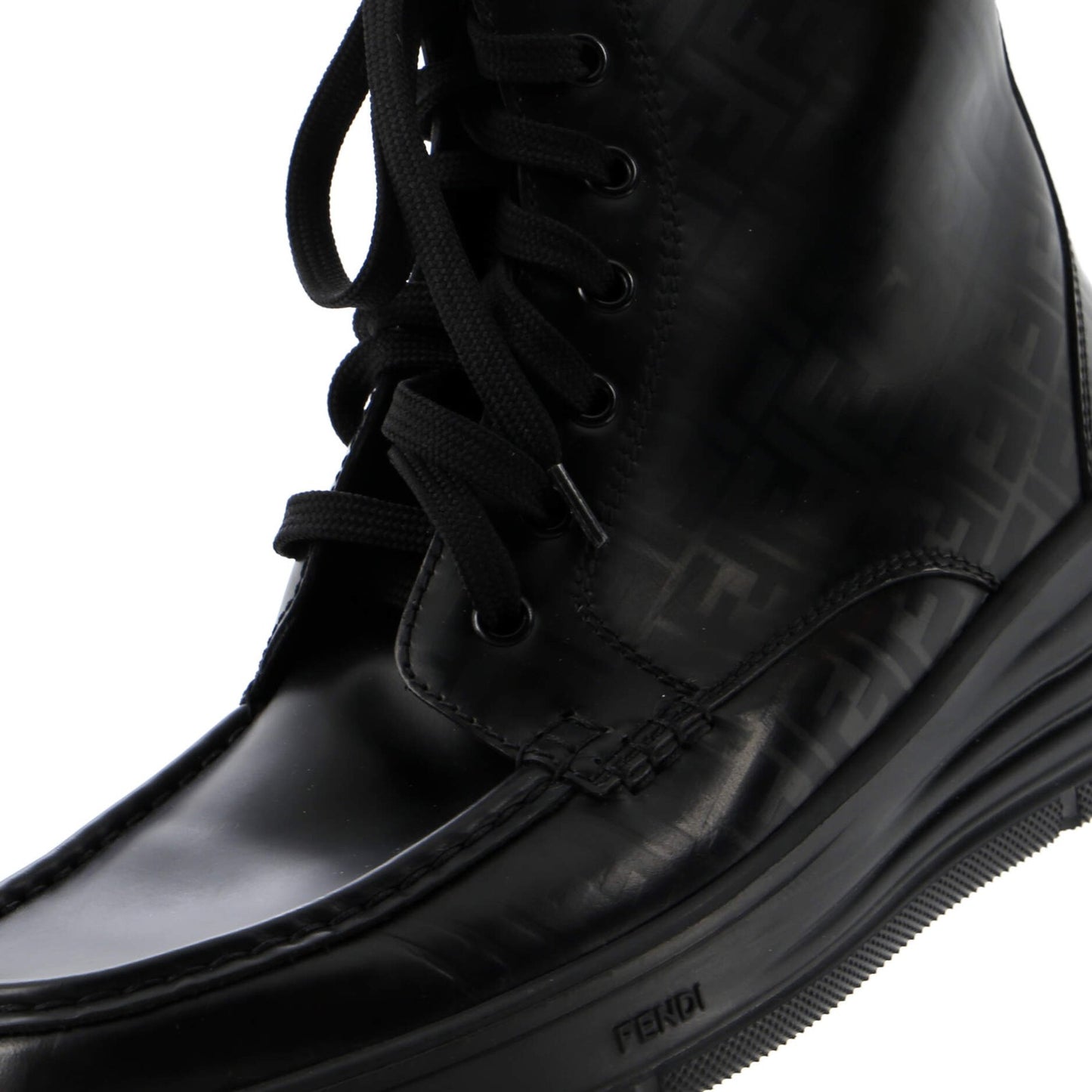 Fendi Men'S Faded Ff Lace Up Ankle Boots Leather