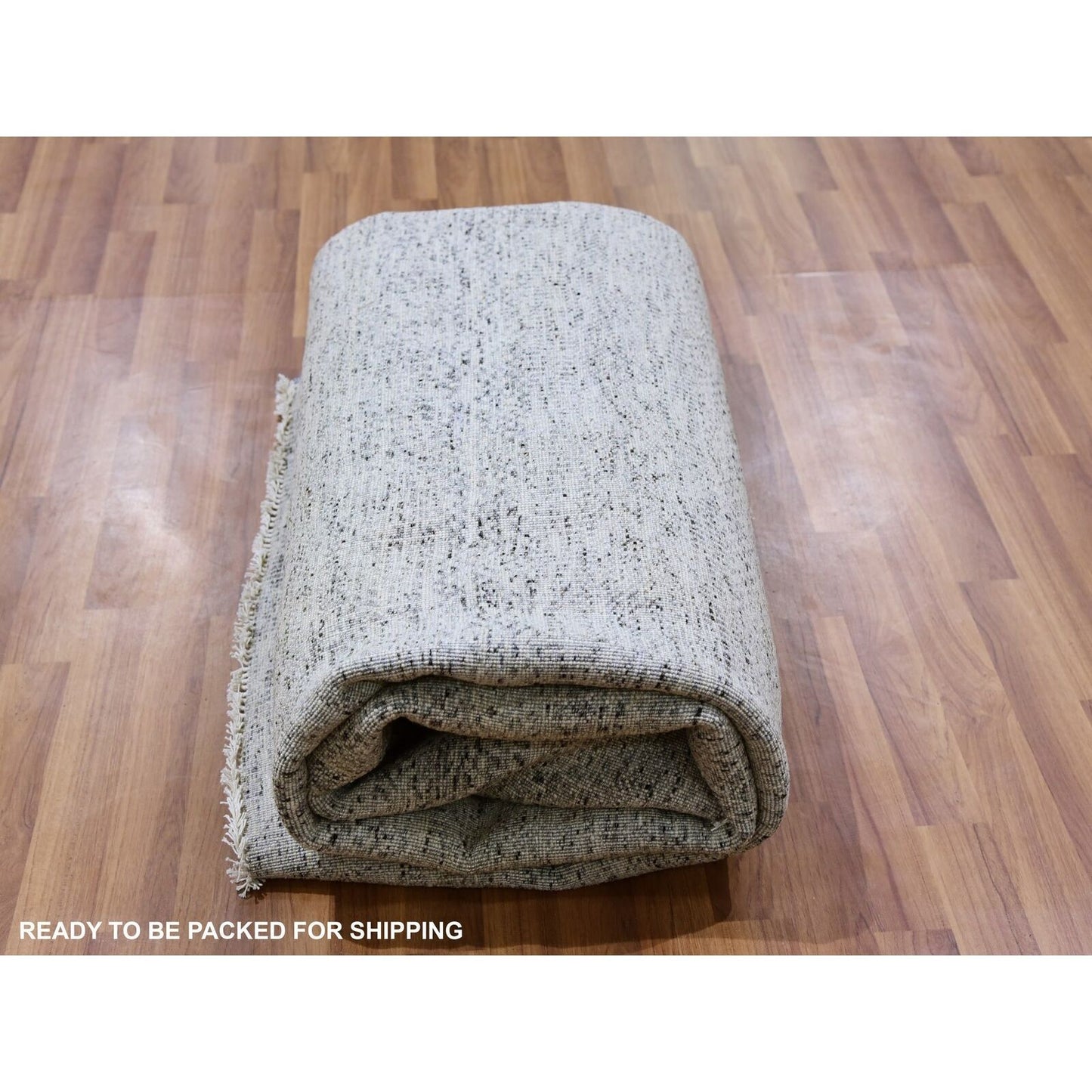 8'X8' Silver Gray Undyed Wool Grass Design Hand Knotted Square Rug