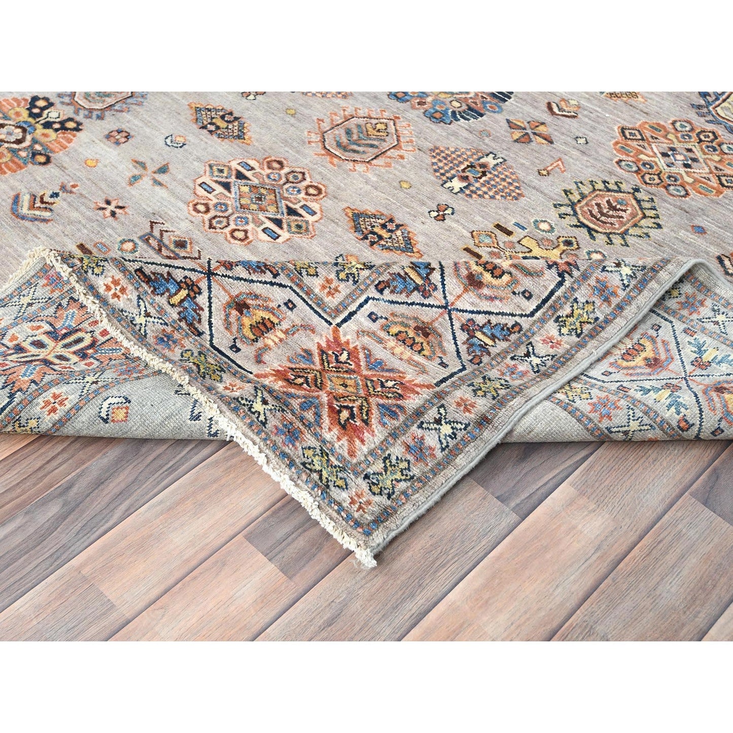 6'1"X9'1" Light Gray Hand Knotted Afghan Super Kazak Organic Wool Rug