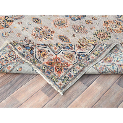 6'1"X9'1" Light Gray Hand Knotted Afghan Super Kazak Organic Wool Rug
