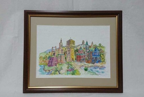 Italian Signed Canvas Watercolor Art Original Cityscape 36x26cm
