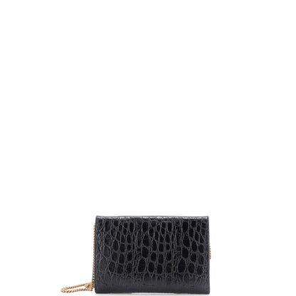 Saint Laurent Uptown Chain Wallet Crocodile Embossed Leather