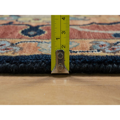 9'X12'2" Midnight Blue Antiqued Heris Re-Creation Hand Knotted Wool Rug
