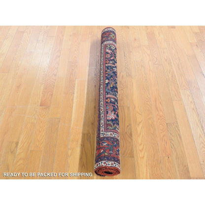 4'7"X6'9" Navy Antique Zoroastrian Mustaffi Design Wool Hand Knotted Rug